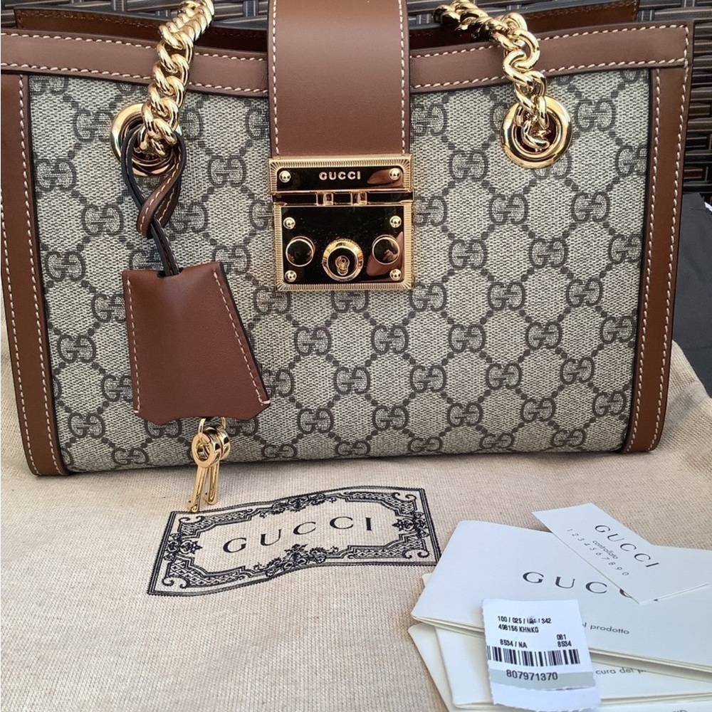 Gucci Brown and Cream Shoulder Bag with Iconic Monogram